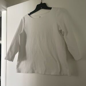 Eileen Fisher white 100% cotton 3/4 Sleeve Top size PL. very good condition.